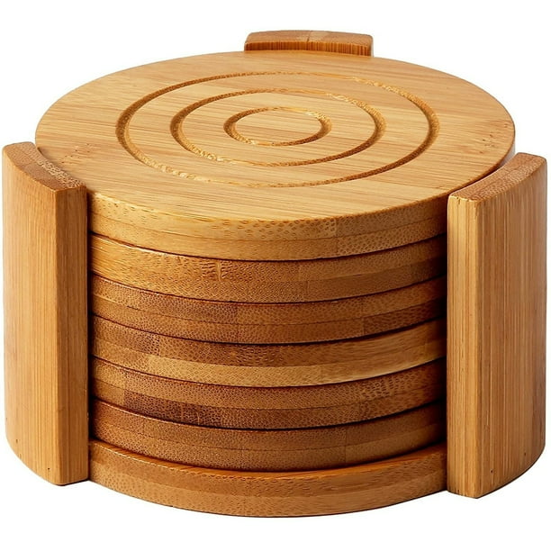Coaster Set with Holder Includes 4 Round Coasters and one Holder Bamboo Wood Coffee! Use for Drinks Beer Housewarming Dark Brown Barware Kitchen Beverages Coaster Set with Holder Includes 4 Round Coasters and one Holder Bamboo Wood Coffee! Use for Drinks Beer Housewarming Dark Brown Barware Kitchen Beverages